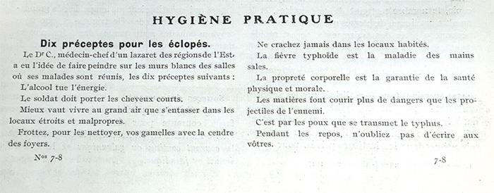 Conseils d'hygiène pratique peints sur les murs d'un lazaret des régions de l'Est par ld Dr.C. - Paris Médical, n17, 1915
